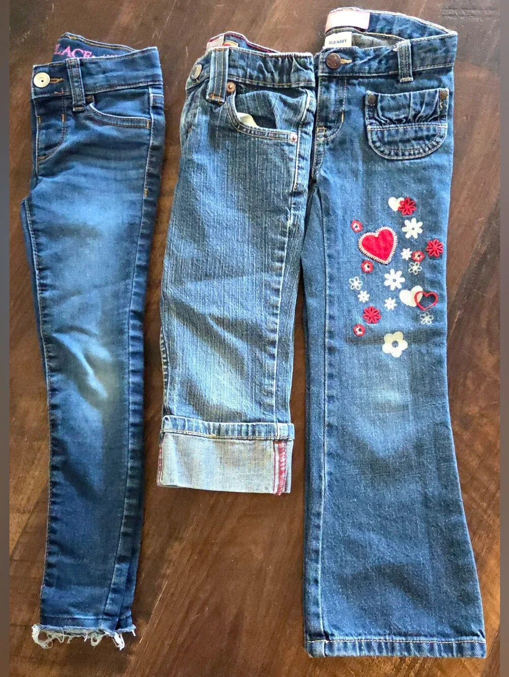 3 Pairs Little Girl Denim Jeans Size 5. Children's Place, Levi And Old Navy.